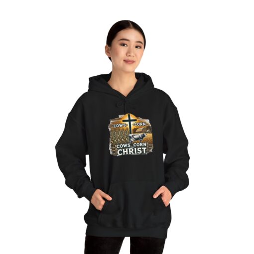 Farm, Faith, and Comfort – 'Cows, Corn, and Christ' Unisex Hoodie - Image 7