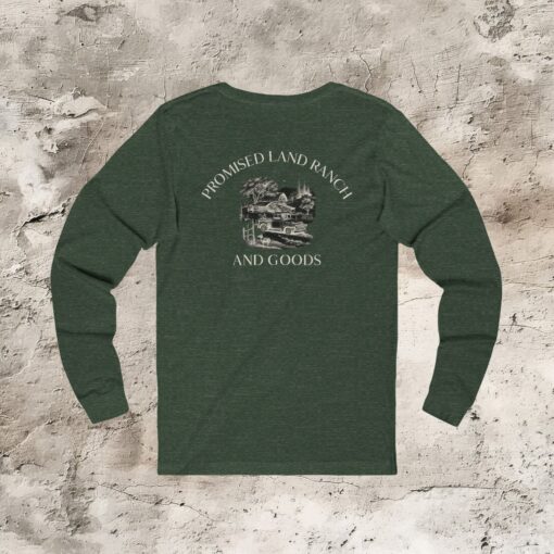 Personalize your “Promised Land Ranch and Goods” Unisex Jersey Long Sleeve Tee – Cozy, Rustic Comfort for Everyday Life - Image 3