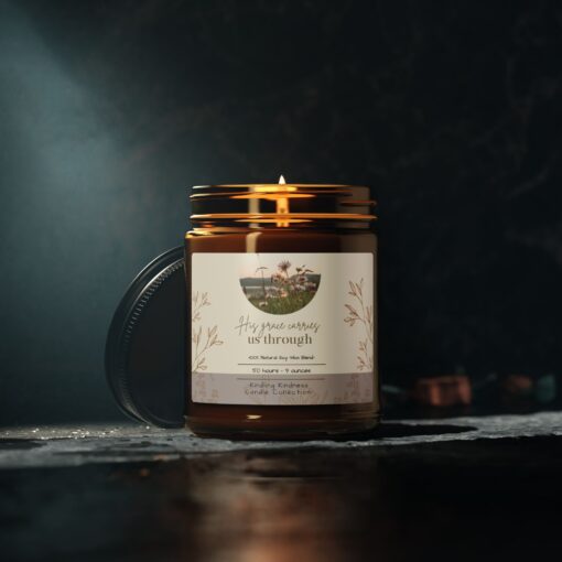 "His Grace Carries Us Through" | Faith Candle, Rustic Farmhouse Decor, Amber Glow, Cozy Christian Gift, Inspirational Home Blessings - Image 4
