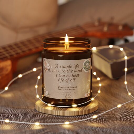 A Simple Life Close to the Land – Rustic Farmhouse Candle | Hand-Poured Soy Blend, Cozy Warmth, Amber Glow, Harvest Blessings