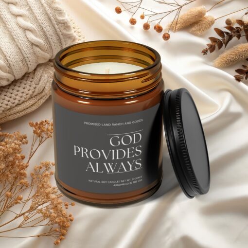 God Provides Always - Inspirational Scented 4 & 9 oz Candles for Faith & Home-Amber Jar - Image 3