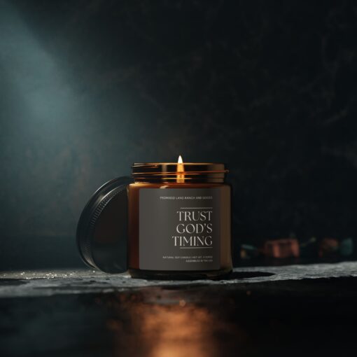 Trust God's Timing- Scented Soy Candle - Amber Jar - Image 3