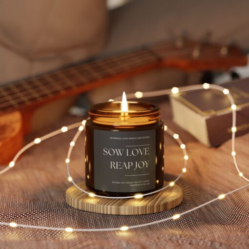 Sow love, reap joy. - Inspirational Scented 4 & 9 oz Candle for Faith & Home-Amber Jar