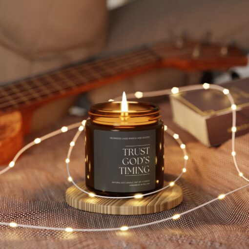 Trust God's Timing- Scented Soy Candle - Amber Jar