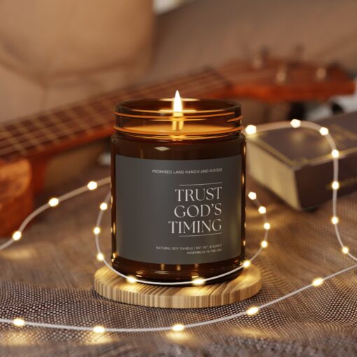 Trust God's Timing- Scented Soy Candle - Amber Jar - Image 4
