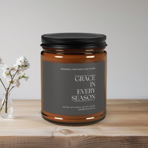 Grace in every season - Inspirational Scented 4 & 9 oz Candle for Faith & Home-Amber Jar