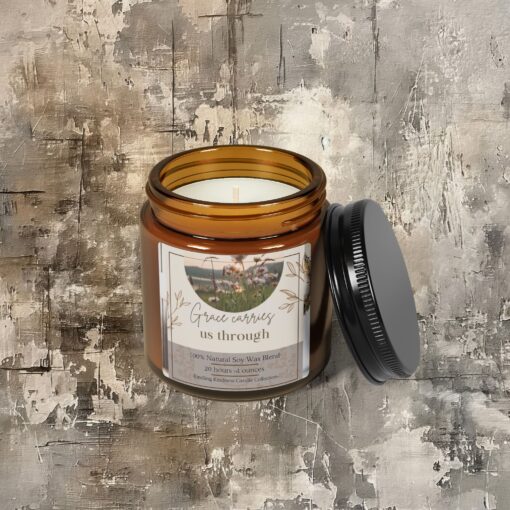 His Grace Carries Us Through | Faith Candle, Rustic Farmhouse Decor, Amber Glow, Cozy Christian Gift, Inspirational Home Blessings - Image 2