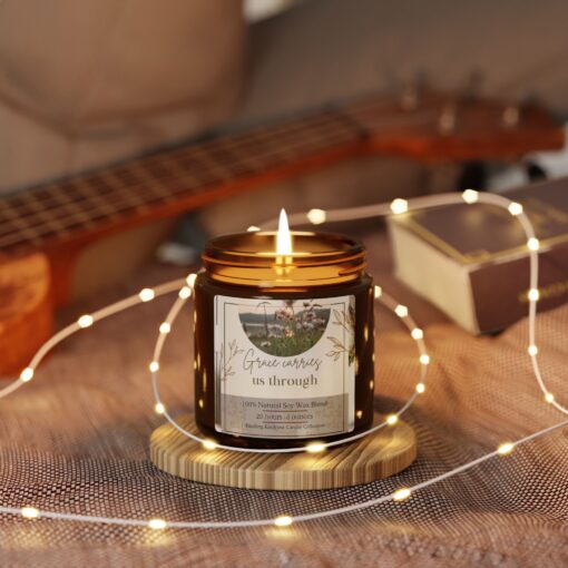 "His Grace Carries Us Through" | Faith Candle, Rustic Farmhouse Decor, Amber Glow, Cozy Christian Gift, Inspirational Home Blessings - Image 3
