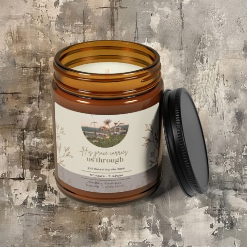 His Grace Carries Us Through | Faith Candle, Rustic Farmhouse Decor, Amber Glow, Cozy Christian Gift, Inspirational Home Blessings - Image 6