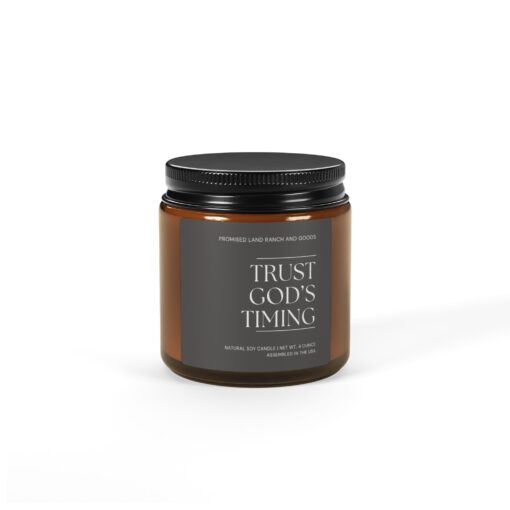Trust God's Timing- Scented Soy Candle - Amber Jar