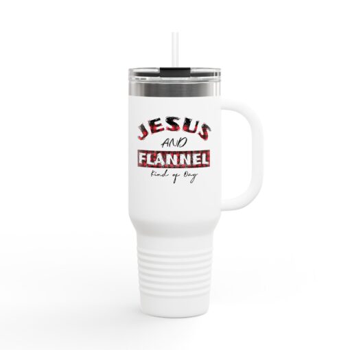 "Jesus and Flannel Kind of Day" Insulated Travel Mug, 40oz - Image 2