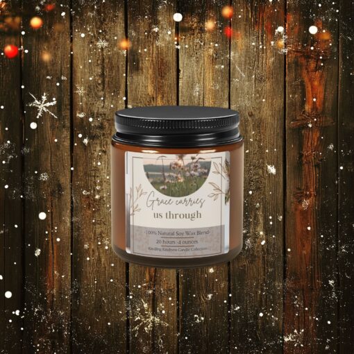 "His Grace Carries Us Through" | Faith Candle, Rustic Farmhouse Decor, Amber Glow, Cozy Christian Gift, Inspirational Home Blessings