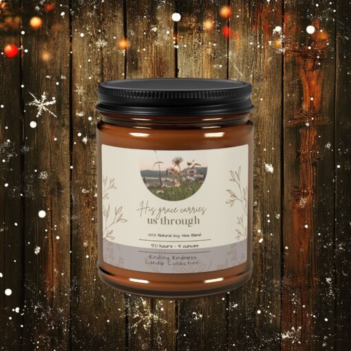 "His Grace Carries Us Through" | Faith Candle, Rustic Farmhouse Decor, Amber Glow, Cozy Christian Gift, Inspirational Home Blessings - Image 5