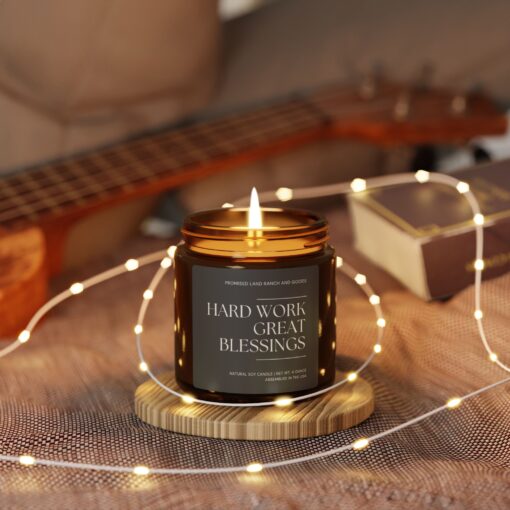 Hard work, Great Blessings - Inspirational Scented Candle for Faith & Home-Amber Jar - Image 3