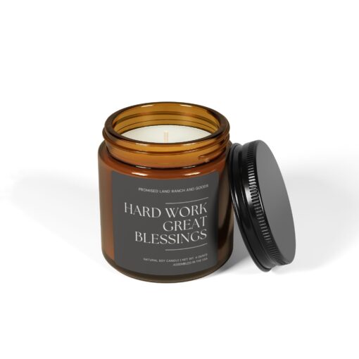 Hard work, Great Blessings - Inspirational Scented Candle for Faith & Home-Amber Jar - Image 2