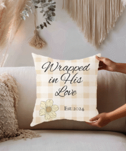 Wrapped in His Love Personalized Woven Pillow – Custom Farmhouse Decorative Cushion with Family Name & Established Year, Christian Home Accent, Gift for Housewarming, Holidays & Friends
