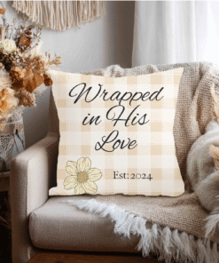 Alternative view of Wrapped in His Love Personalized Woven Pillow – Custom Farmhouse Decorative Cushion with Family Name & Established Year, Christian Home Accent, Gift for Housewarming, Holidays & Friends