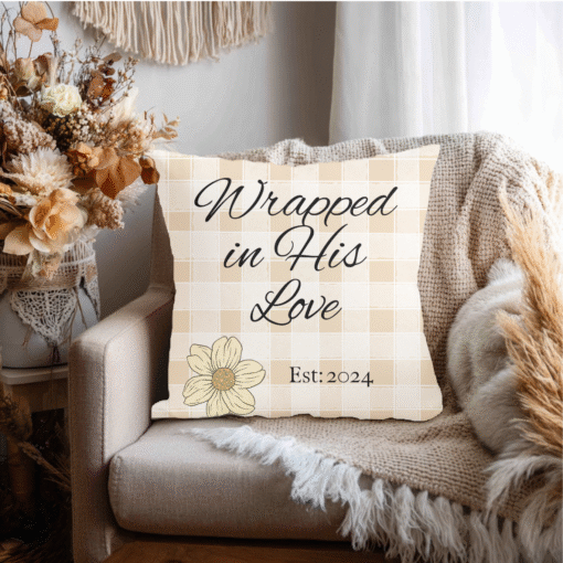 Wrapped in His Love Personalized Woven Pillow – Custom Farmhouse Decorative Cushion with Family Name & Established Year, Christian Home Accent, Gift for Housewarming, Holidays & Friends - Image 2