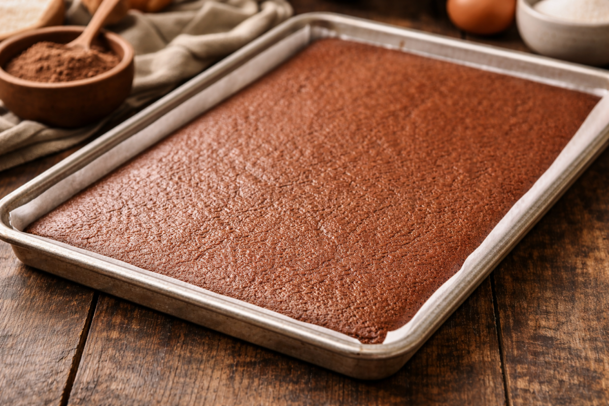 chocolate sponge cake baked in jelly roll pan