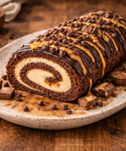 Alternative view of Chocolate Peanut Butter Cake Roll Recipe Easy Chocolate Swiss Roll Dessert Peanut Butter Chocolate Homemade Farmstead Baking Recipe