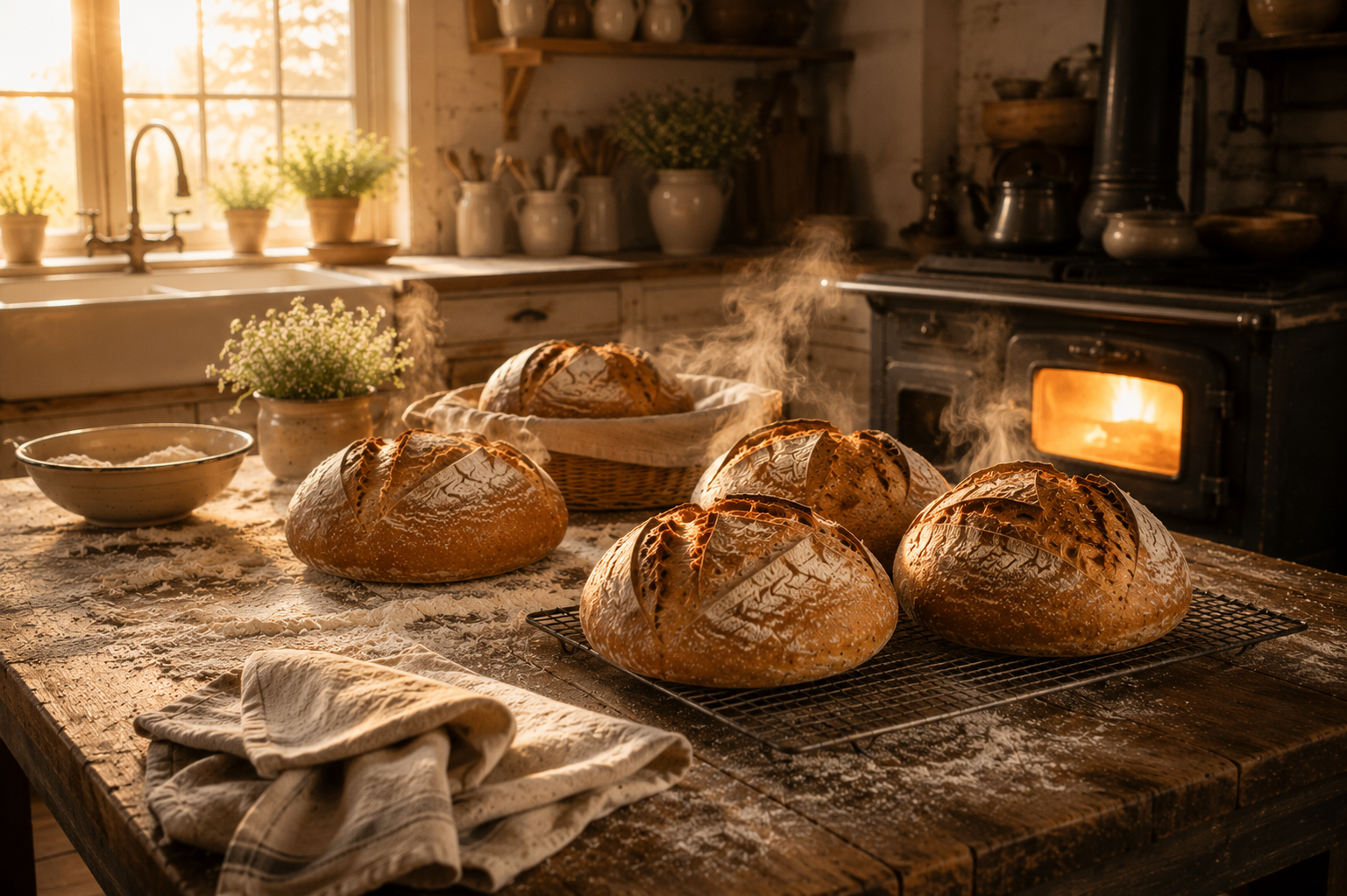 homestead bakery morning sourdough bread baking