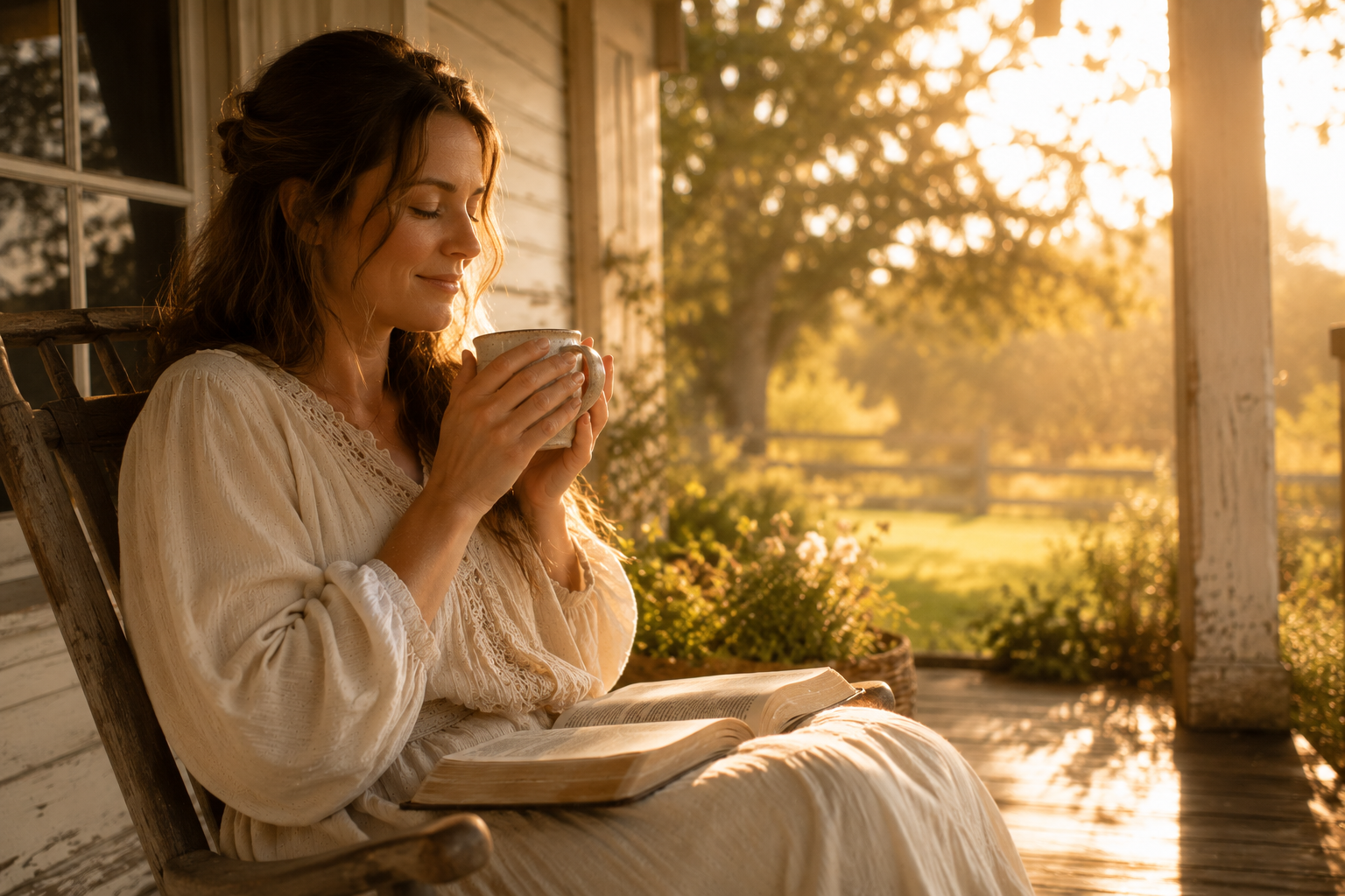 quiet time with God on the farmhouse porch