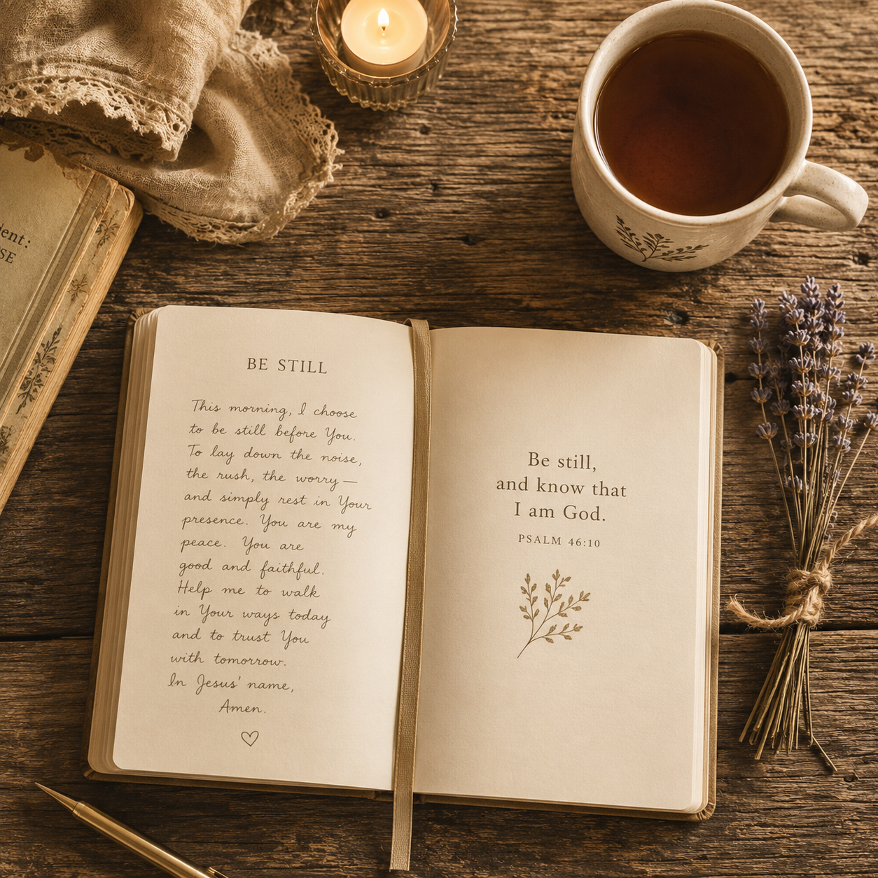 An open journal on a farmhouse table — a gentle place to pour out your heart and find peace