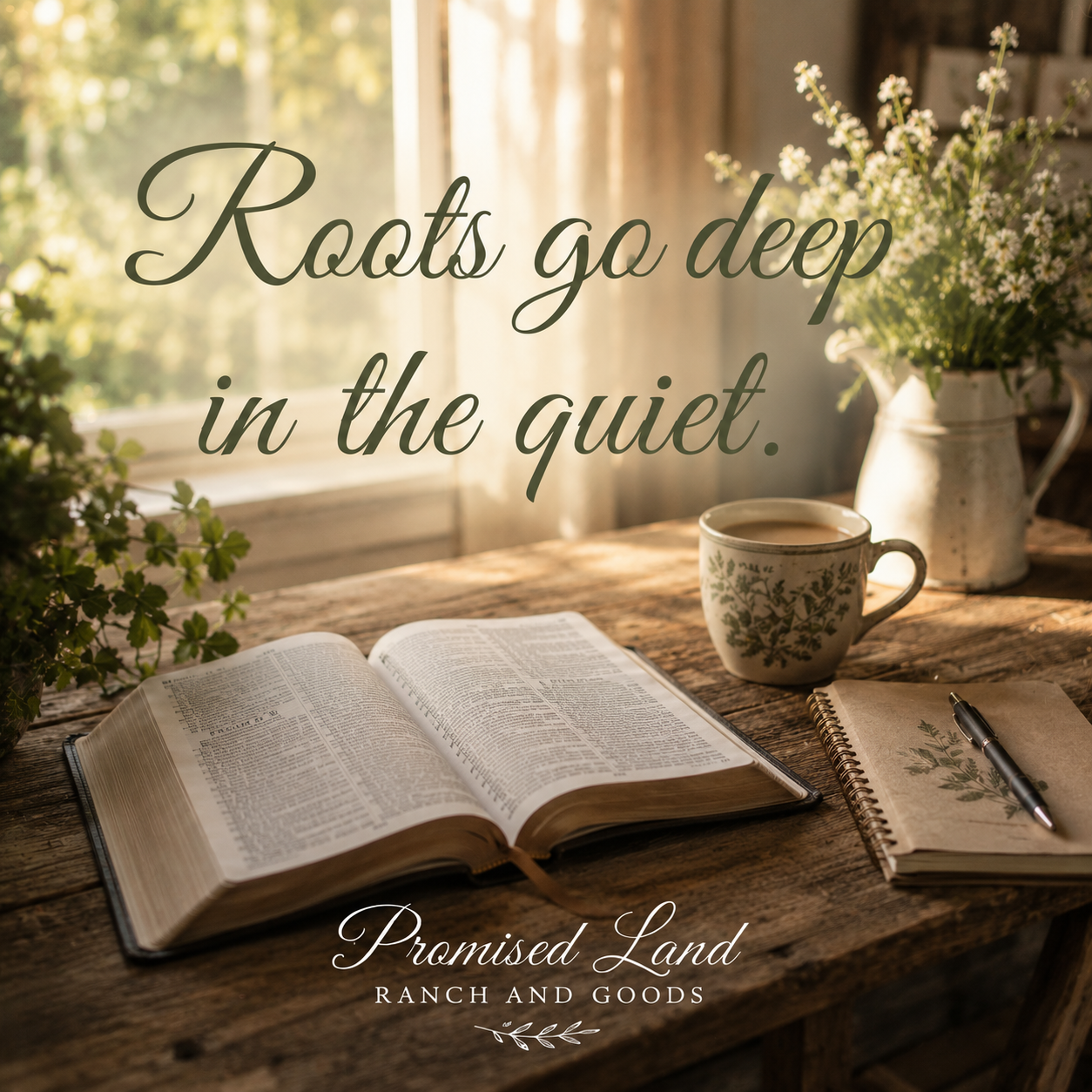 why slow down this summer faith - open Bible on farmhouse table morning coffee - Promised Land Ranch and Goods