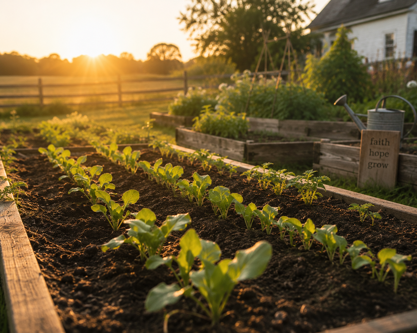 trusting God's timing through garden seedlings growing in morning light