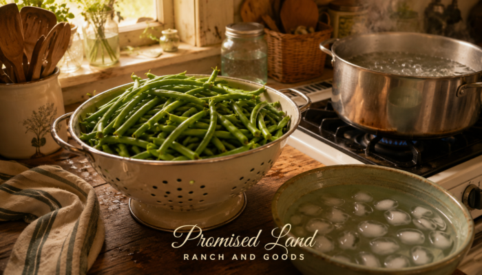 how to freeze green beans farmstead kitchen blanching ice bath Promised Land Ranch
