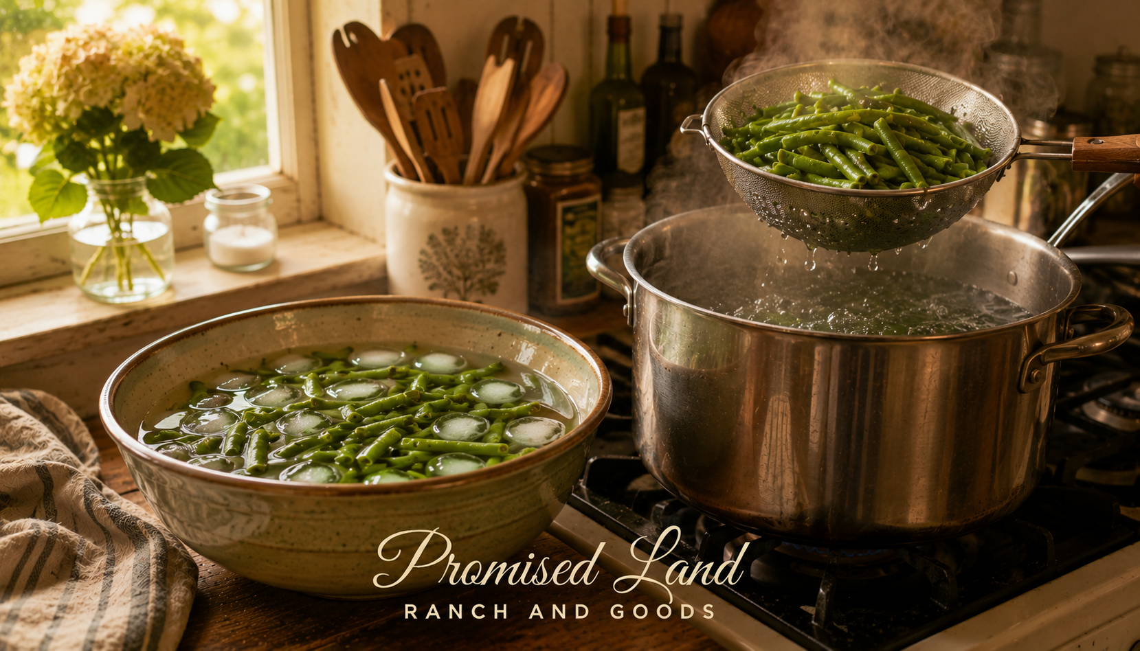 how to freeze green beans ice bath blanching farmstead kitchen summer harvest