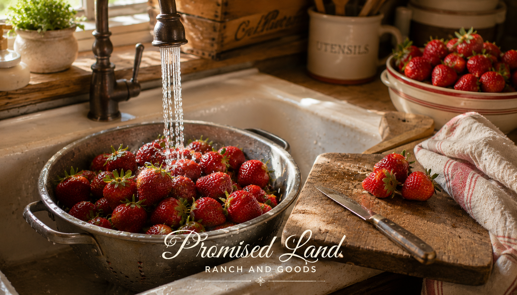 homemade strawberry jam recipe fresh strawberries washing preparing farmstead kitchen