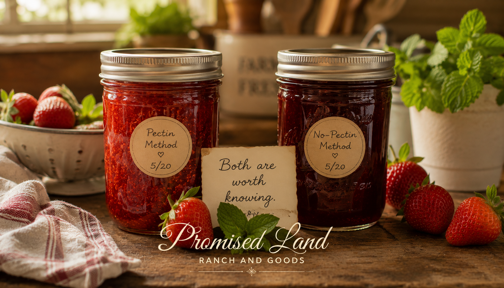 homemade strawberry jam recipe two jars pectin and no pectin farmstead comparison