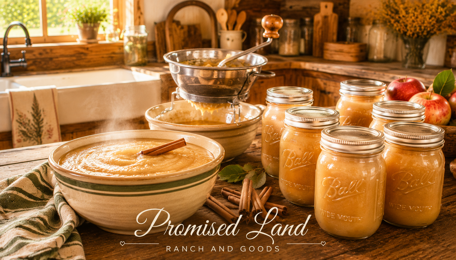 homemade applesauce from scratch smooth golden cinnamon farmstead kitchen Mason jars