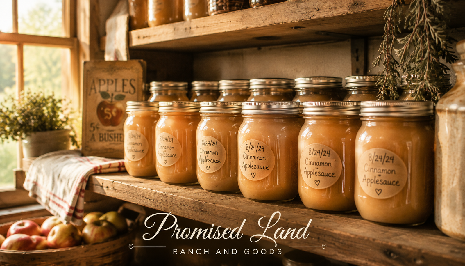 homemade applesauce from scratch sealed Mason jars farmstead pantry shelf fall harvest