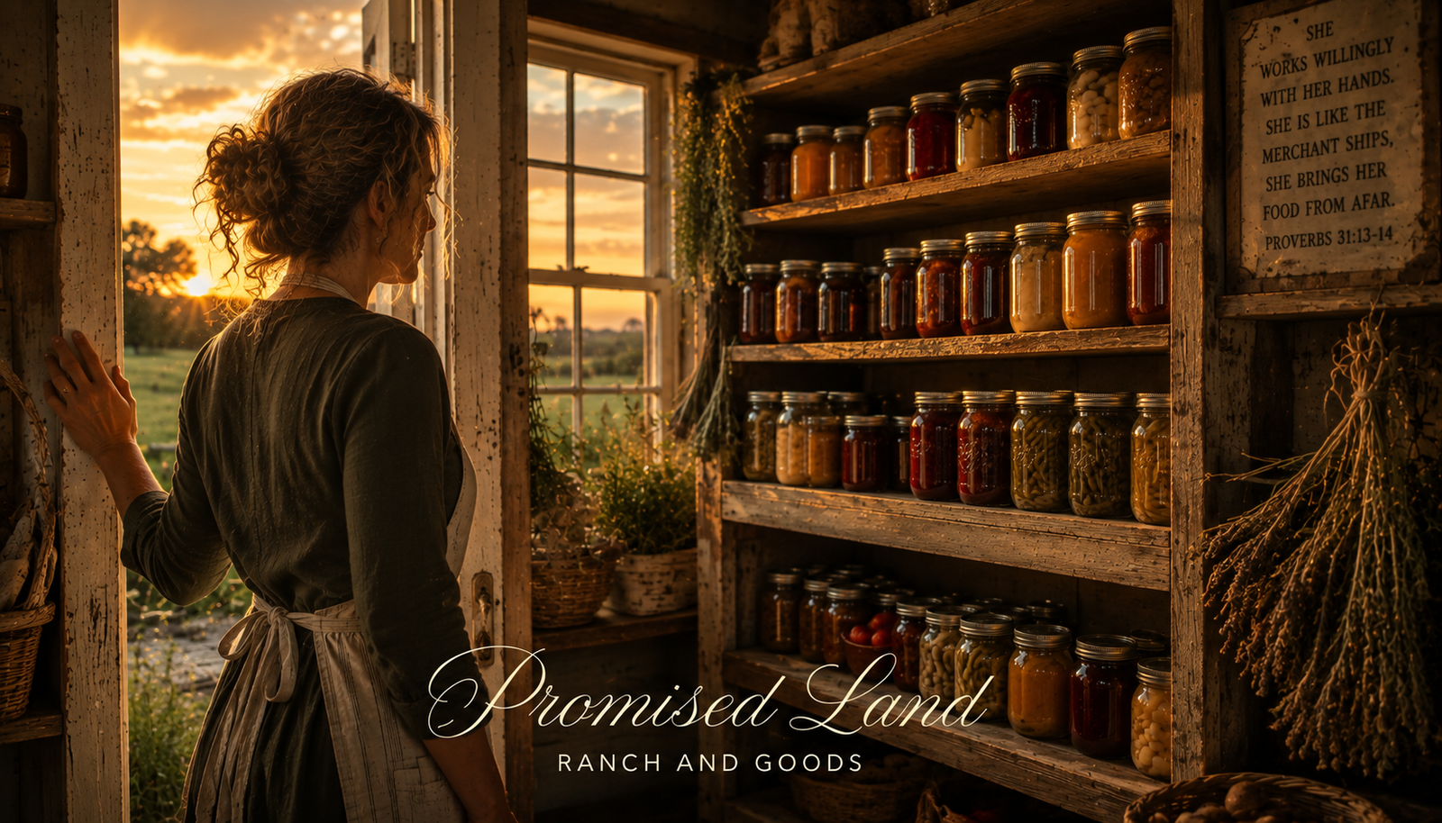 Proverbs 31 farmstead woman full pantry shelf faithful preparation tuned in God