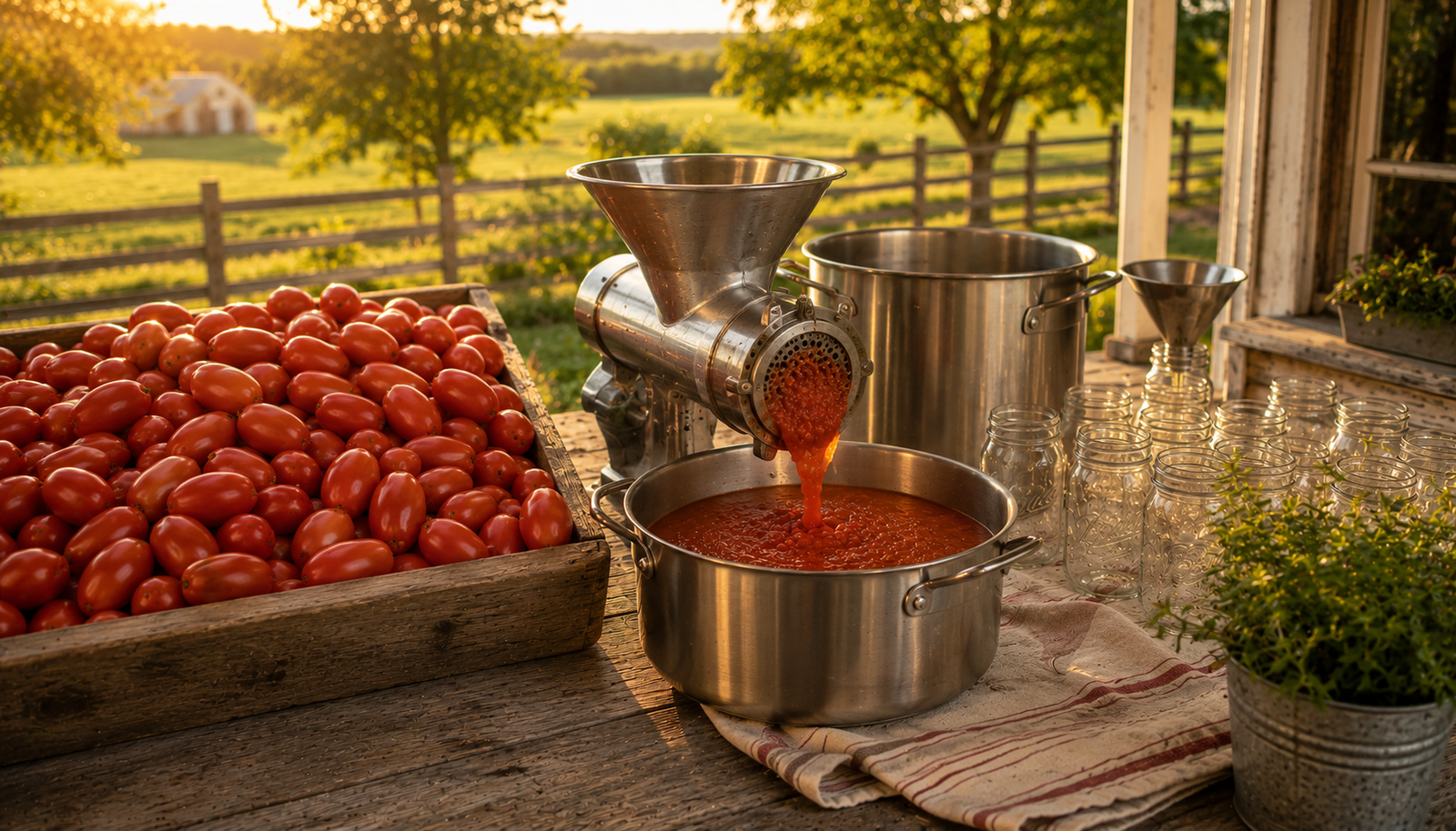 homemade tomato sauce for canning Roma tomatoes fresh summer harvest farmstead kitchen